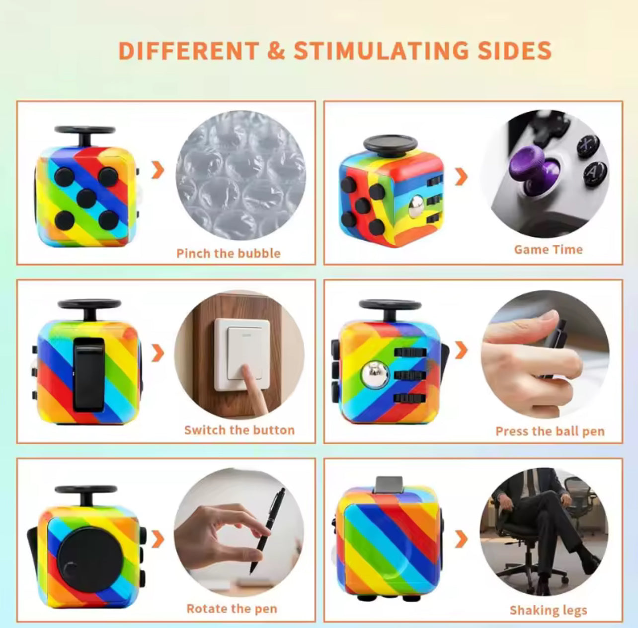 Fidget Cube – 8-Mode Click, Spin & Press Toy
