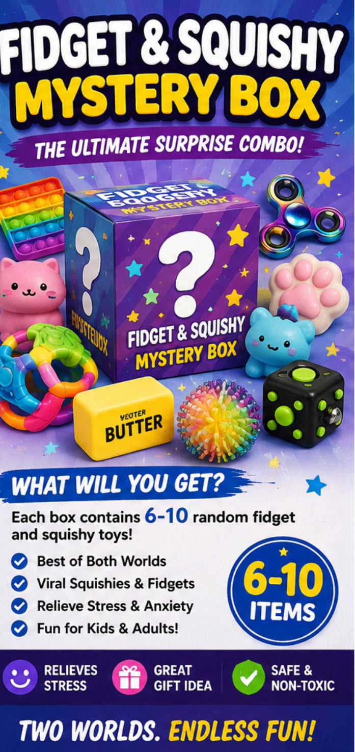 Fidget and Squishy Mystery Box with 6 to 10 random toys