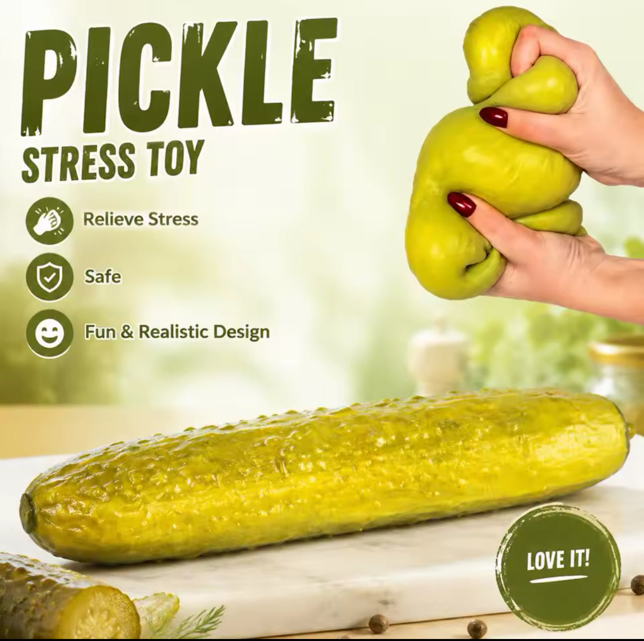 Large Pickle Squishy 25cm novelty squeeze toy