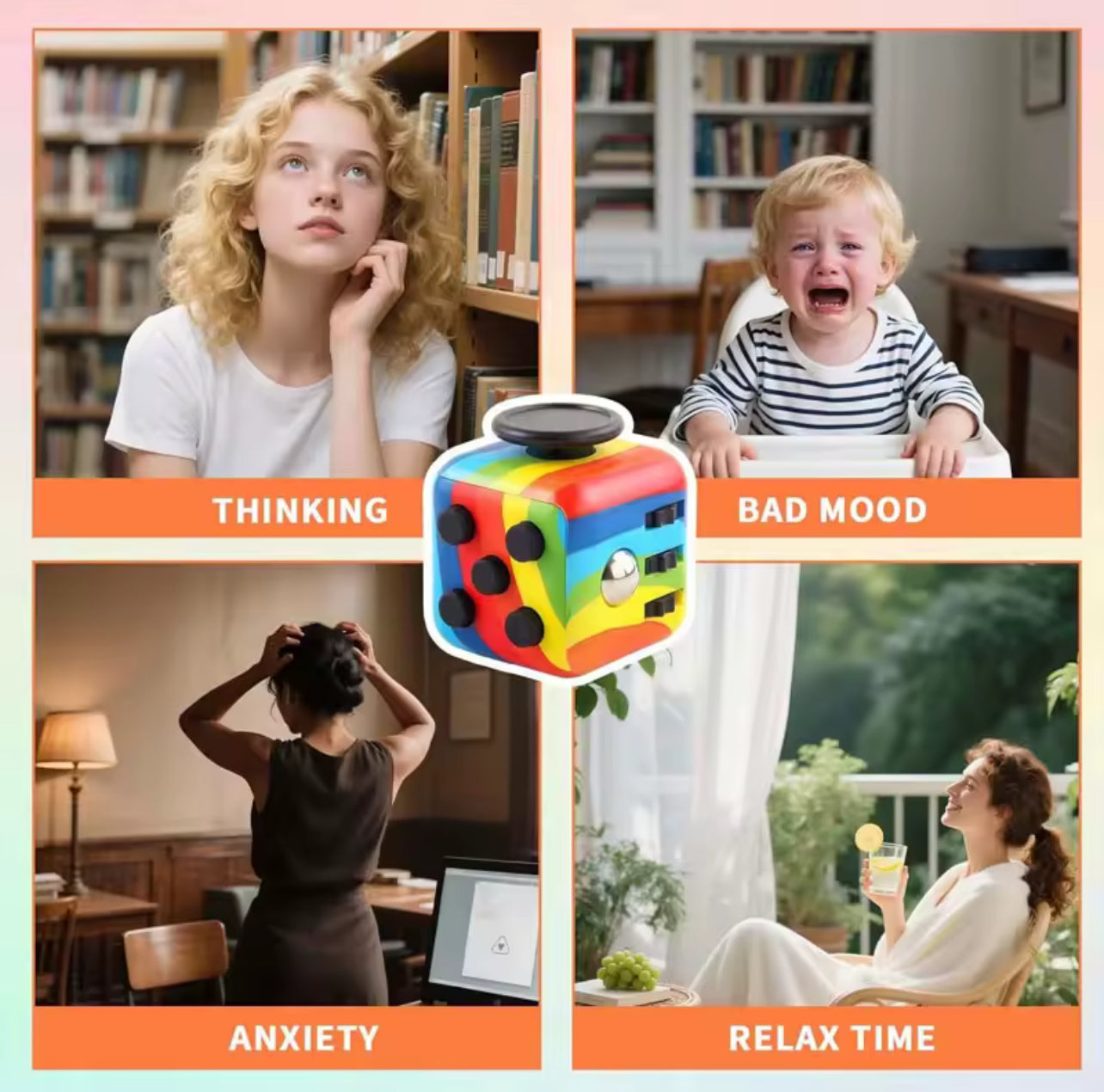 Fidget Cube – 8-Mode Click, Spin & Press Toy