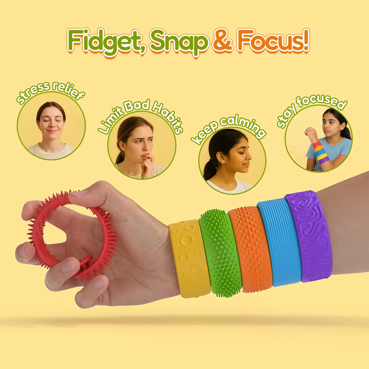 Textured Silicone Sensory Slap Bracelet – Fidget Toy & Stress Relief